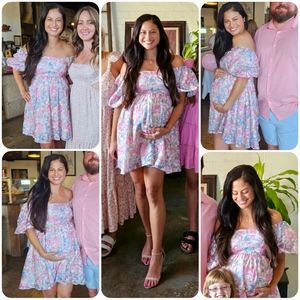 Entro Maternity Mini Floral Dress, Pink, blue, small